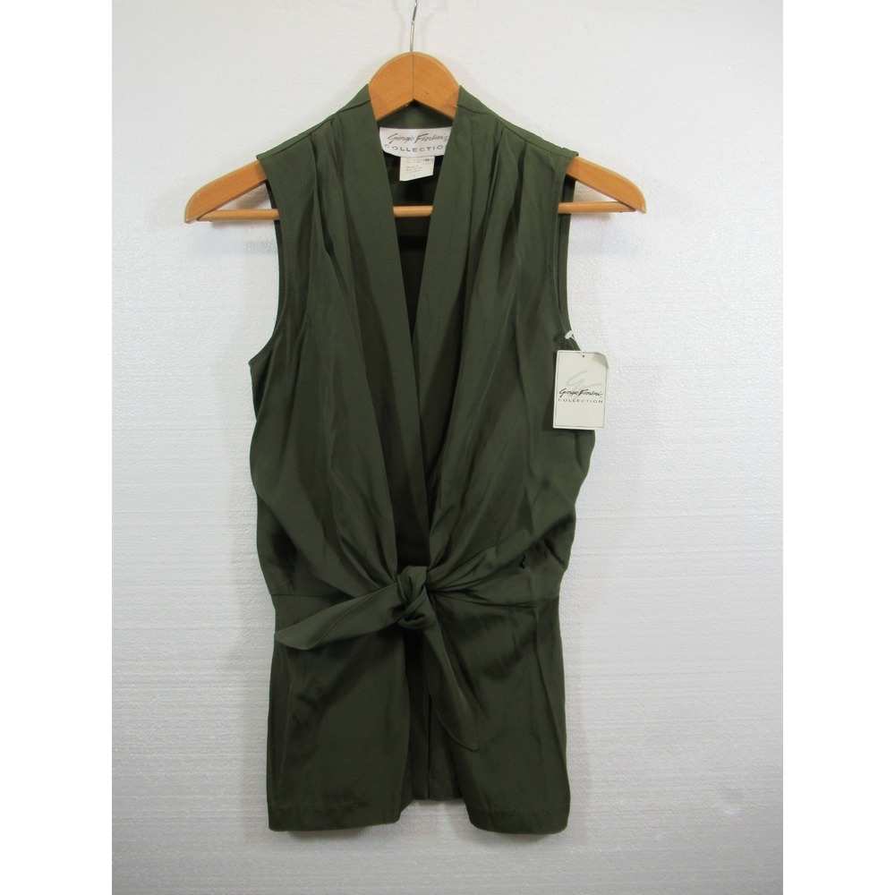 NEW Vintage 90s Giorgio Fiorlini Sleeveless Wrap Blouse Women Small Green